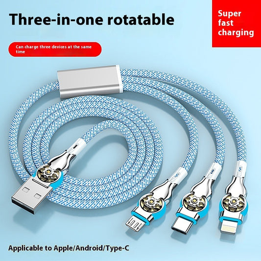 Three-in-one Double Bend Rotating Fast Charge Data Cable