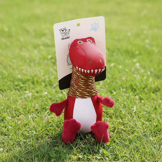 Plush Dinosaur Dog Toy with Sound and Chew Features