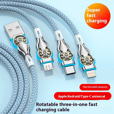 Three-in-one Double Bend Rotating Fast Charge Data Cable