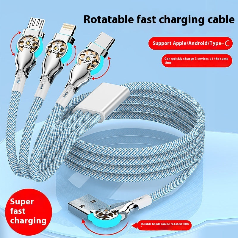 Three-in-one Double Bend Rotating Fast Charge Data Cable