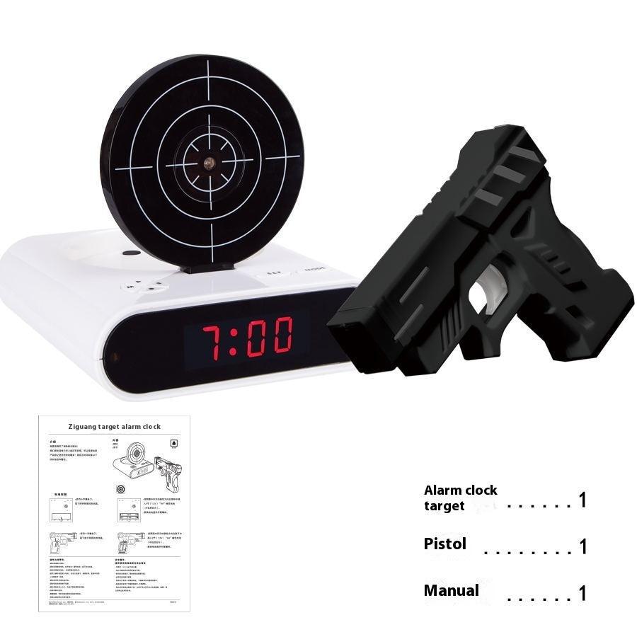 Digital Gun Alarm Clock with Target Laser Shooting