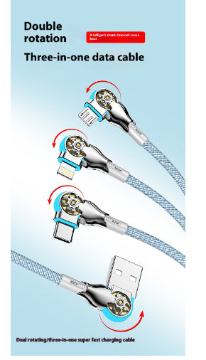 Three-in-one Double Bend Rotating Fast Charge Data Cable