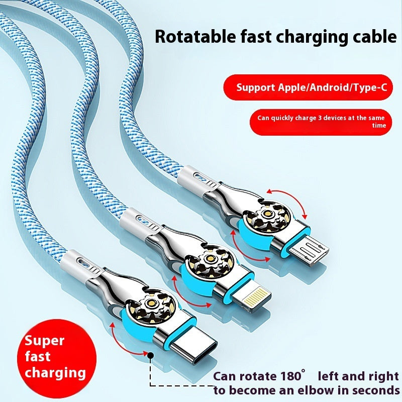 Three-in-one Double Bend Rotating Fast Charge Data Cable