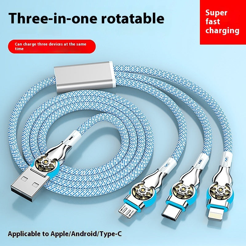 Three-in-one Double Bend Rotating Fast Charge Data Cable