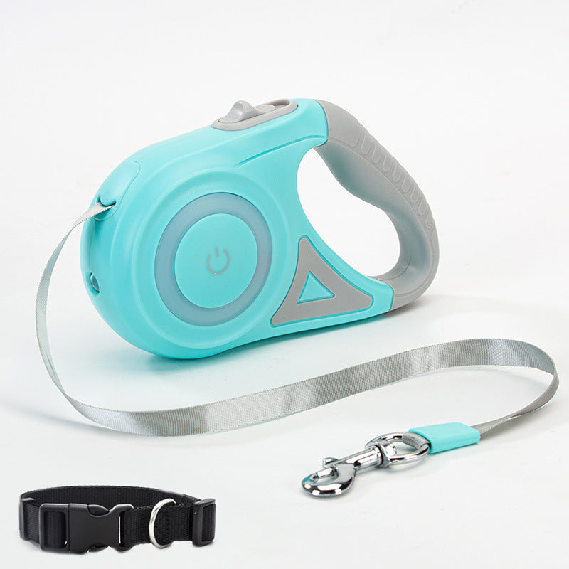Retractable Leash And Dog Collar with Spotlight Pet Dog/Cat Traction Rope