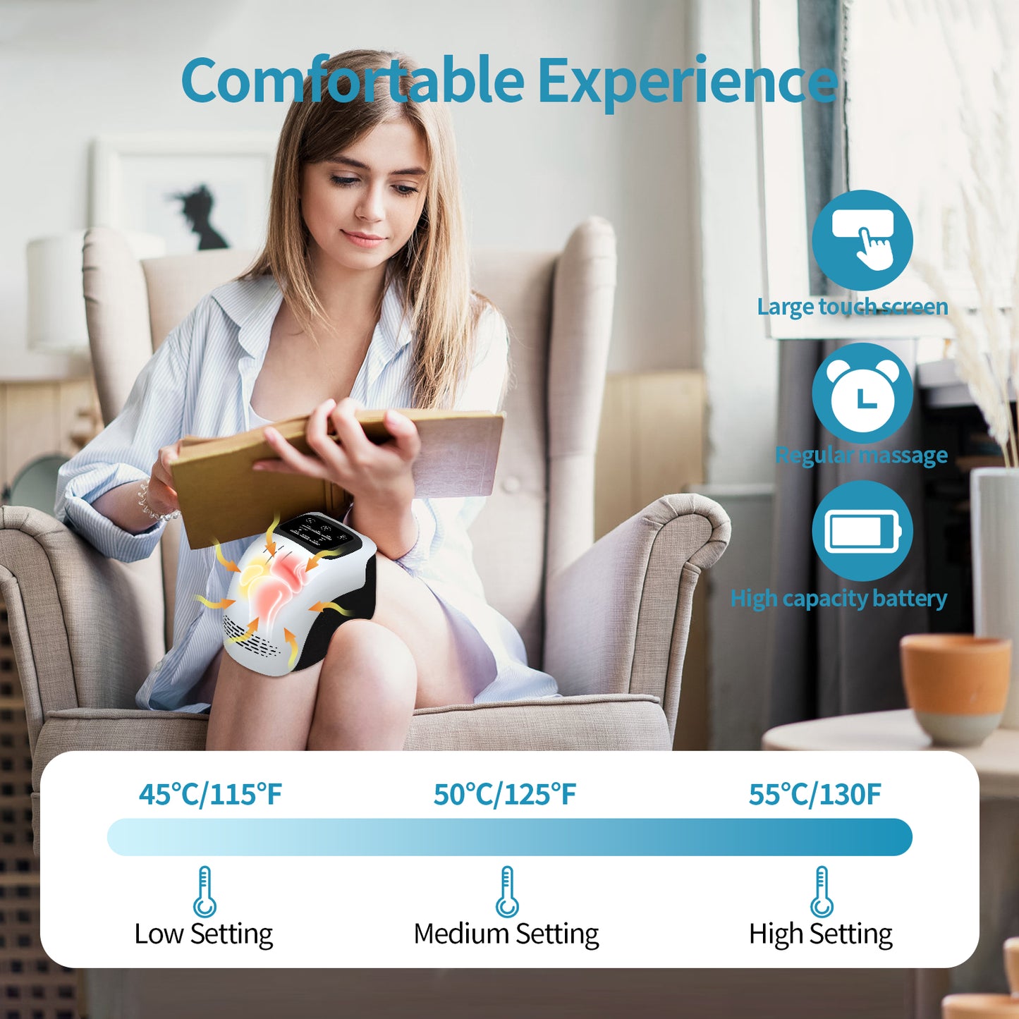 Electric Intelligent Kneading Heating Knee Massager Rechargeable Pain Relief Infrared Laser Vibration