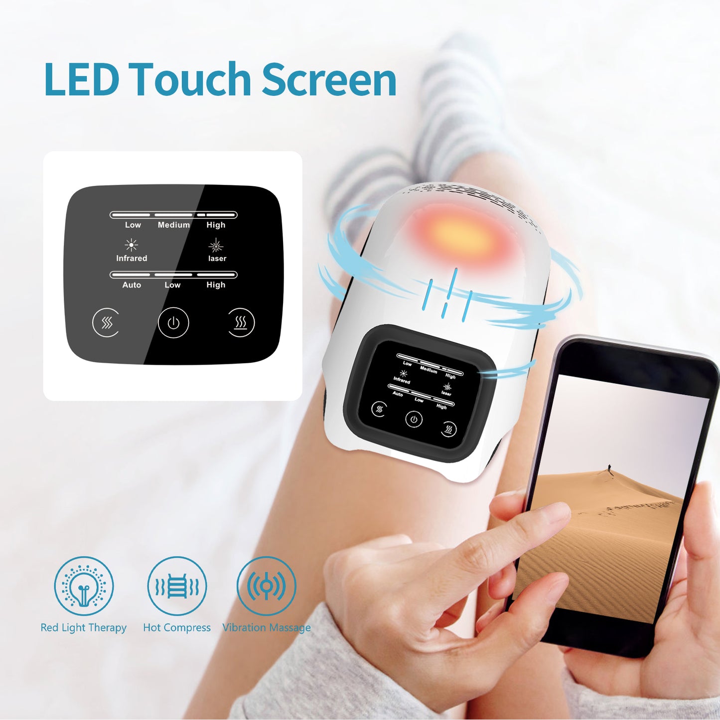 Electric Intelligent Kneading Heating Knee Massager Rechargeable Pain Relief Infrared Laser Vibration