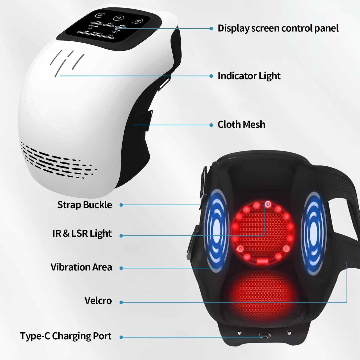 Electric Intelligent Kneading Heating Knee Massager Rechargeable Pain Relief Infrared Laser Vibration