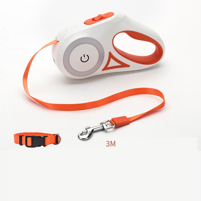 Retractable Leash And Dog Collar with Spotlight Pet Dog/Cat Traction Rope
