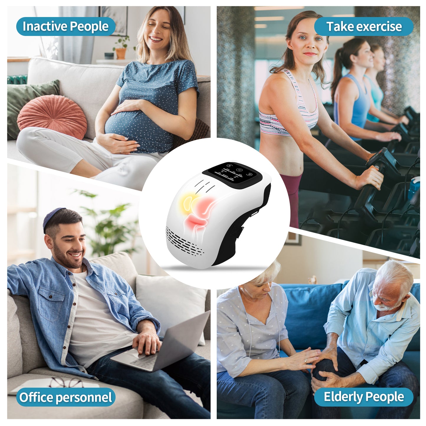 Electric Intelligent Kneading Heating Knee Massager Rechargeable Pain Relief Infrared Laser Vibration