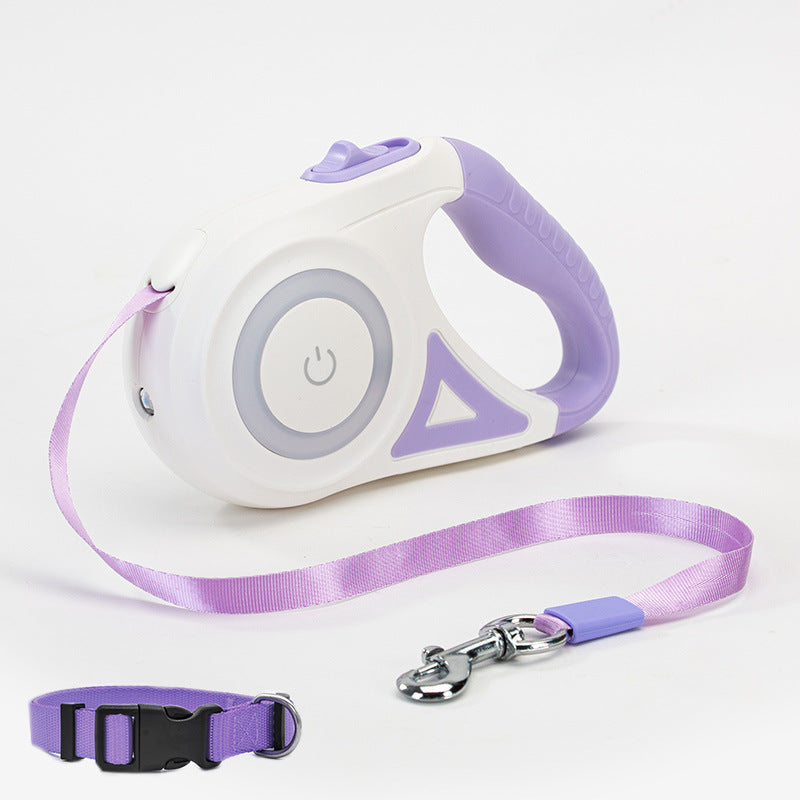 Retractable Leash And Dog Collar with Spotlight Pet Dog/Cat Traction Rope