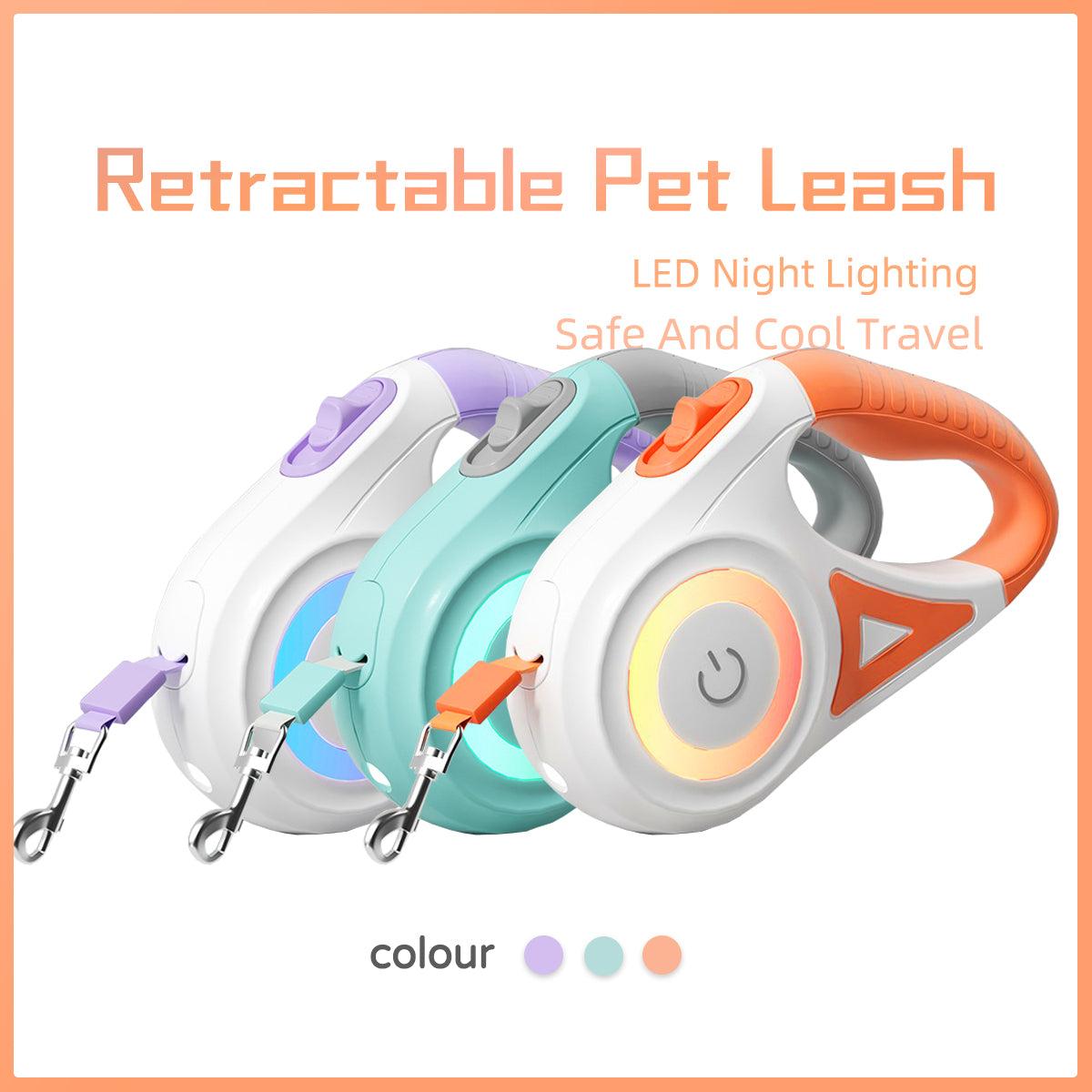 Retractable Leash And Dog Collar with Spotlight Pet Dog/Cat Traction Rope