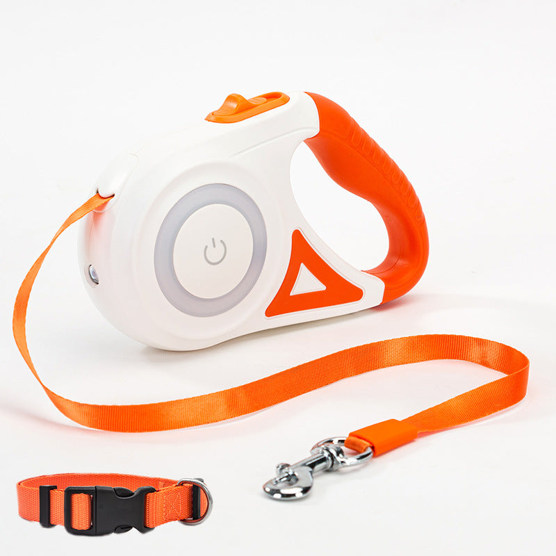 Retractable Leash And Dog Collar with Spotlight Pet Dog/Cat Traction Rope