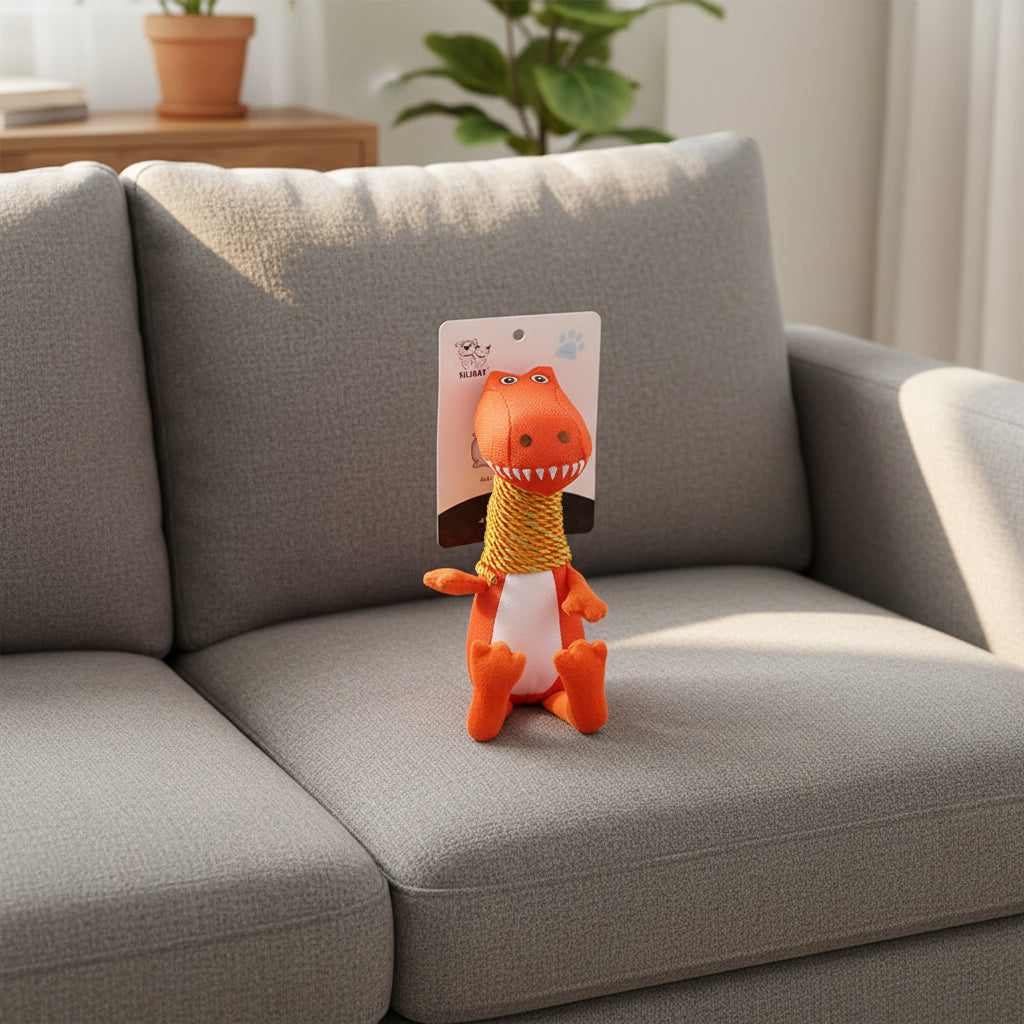 Plush Dinosaur Dog Toy with Sound and Chew Features
