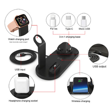 4-in-1 Wireless Charger for Phones, Earbuds, Watches 15W