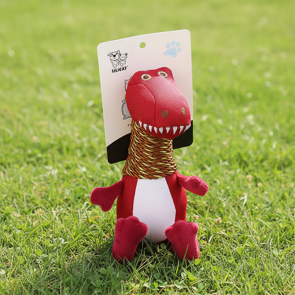 Plush Dinosaur Dog Toy with Sound and Chew Features