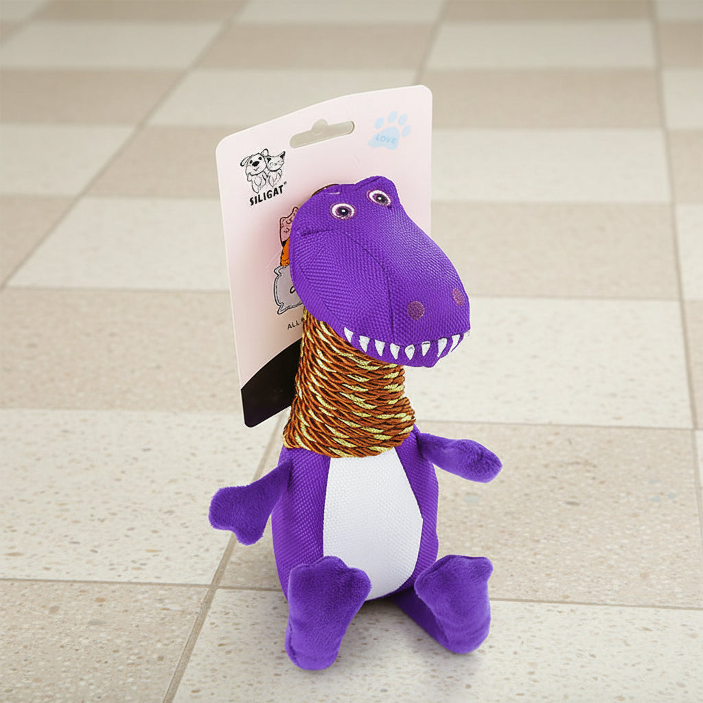 Plush Dinosaur Dog Toy with Sound and Chew Features